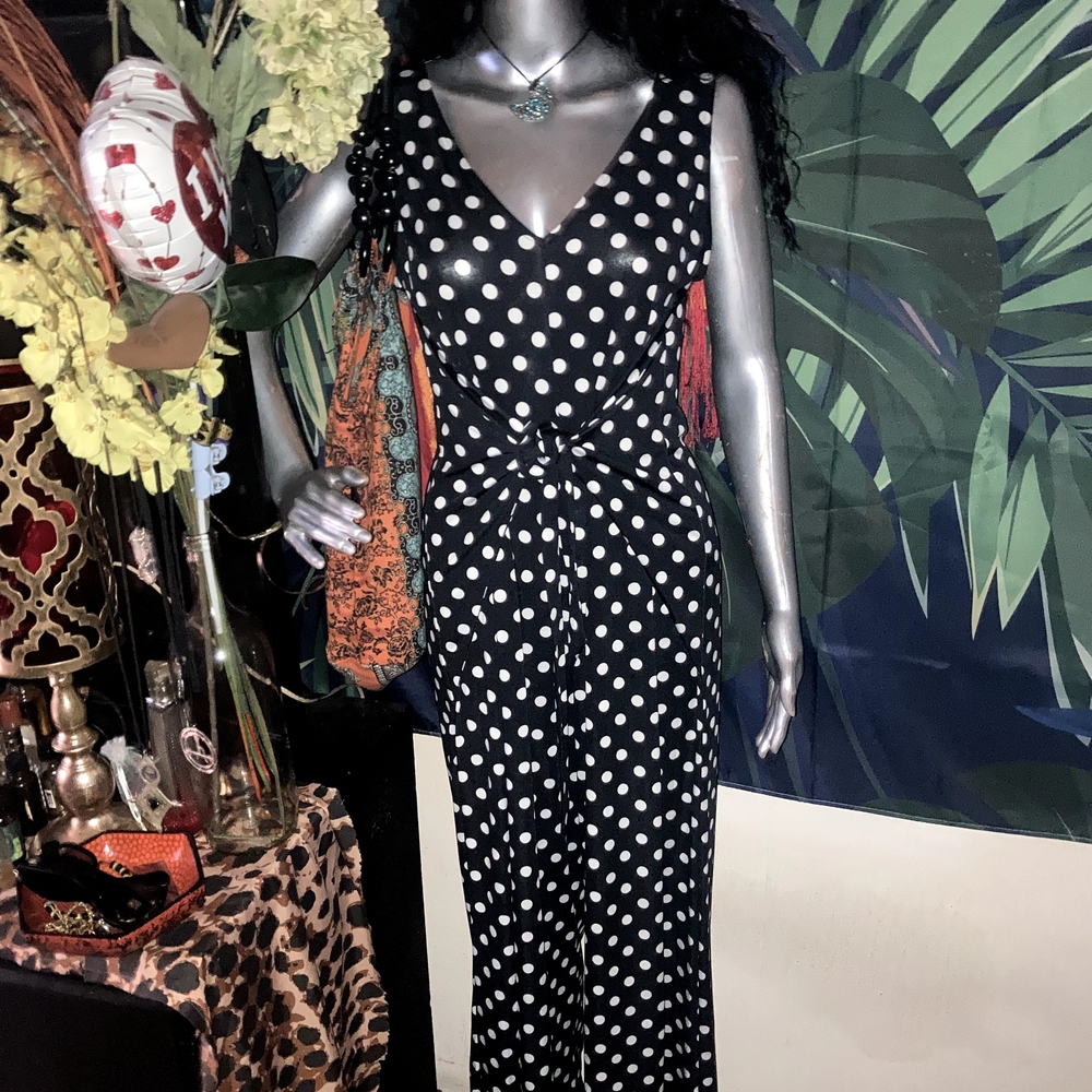 Emma & Michele Polka Dot V-Neck Jumpsuit